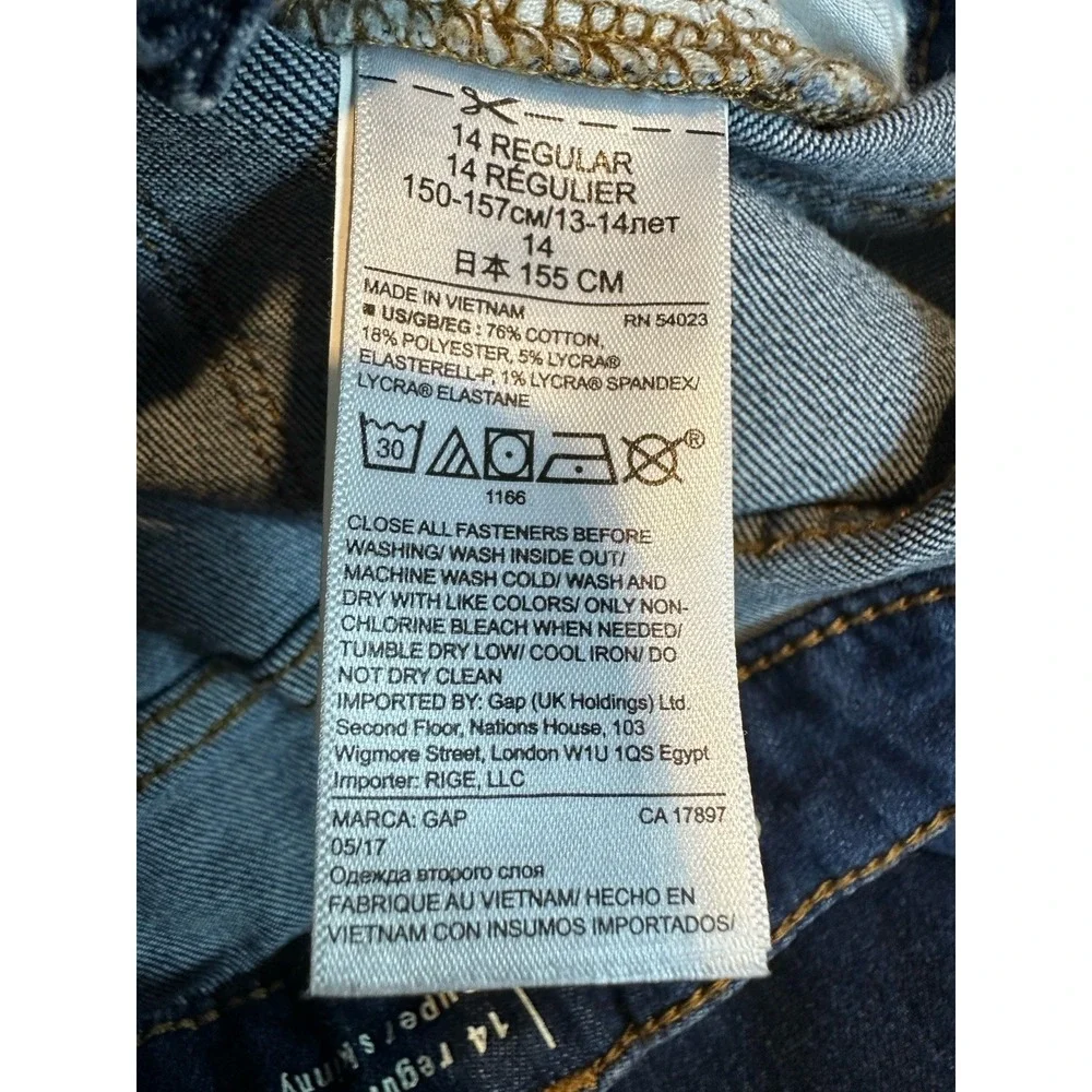 Gap Kids 1969‎ Super Skinny Jeans Cotton Blend Size 14 adj waist GUC
